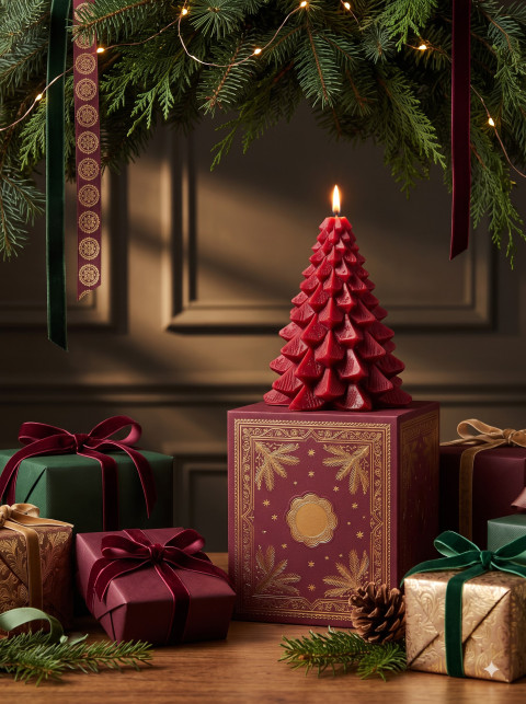 AI Festive Pine Candle Product Photography Prompts and Studio Styling Collection - Angle 2