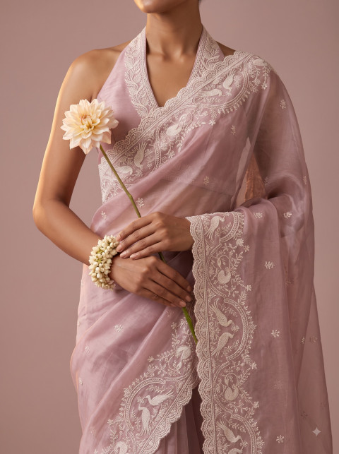 Festive Saree Macro Detail Product Photography Prompt Halter Blouse Dahlia Mockup