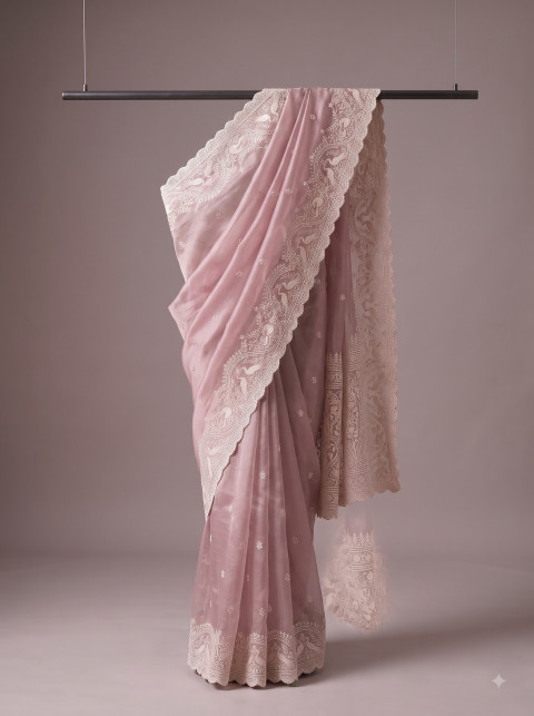 Festive Saree Minimalist Studio Product Photography Prompt Suspended Hanging Rail Mockup