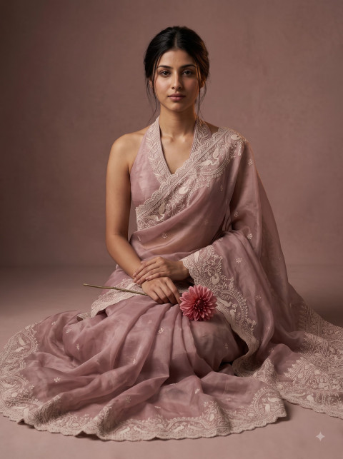 Festive Saree Traditional Editorial Product Photography Prompt Seated Floor Pose Mockup