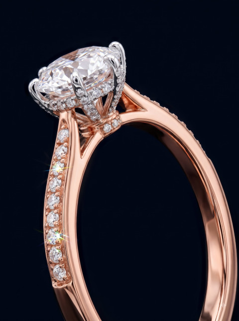 AI Rose Gold Diamond Ring Photoshoot Prompts & Studio Packshots - Angle 3