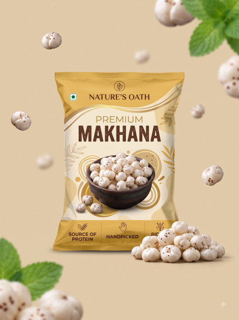 Natures Oath Premium Makhana Packaging and Studio Product Photography Prompts - Angle 3