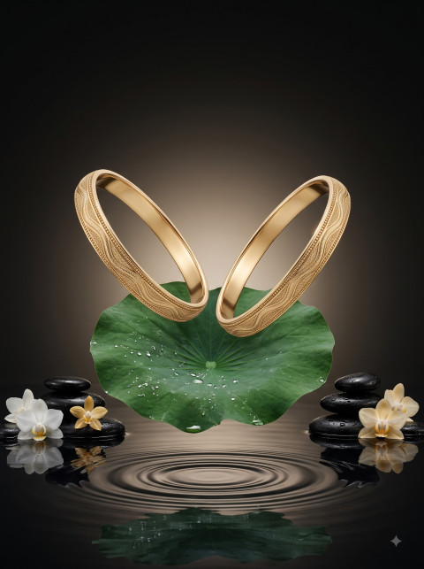 Floating Gold Bangles Lotus Leaf Zen Water Conceptual Product Photography Prompt