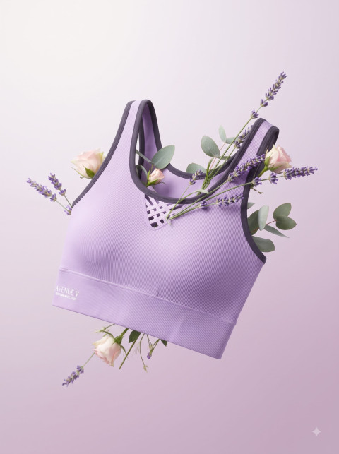 Floating Purple Sports Bra with Lavender Flowers
