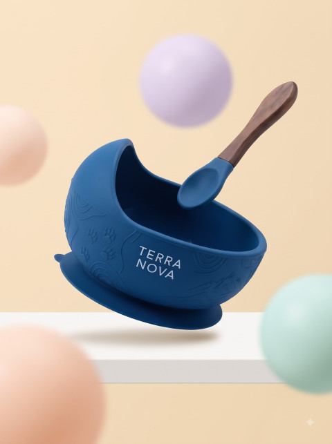 Silicone Baby Feeding Bowl & Spoon Commercial Ecommerce Photoshoo - Angle 3
