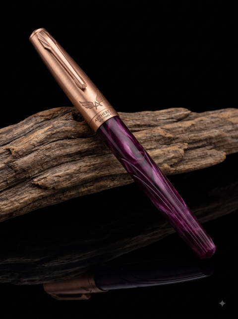 Fountain Pen Hero Shot on Driftwood with Black Background
