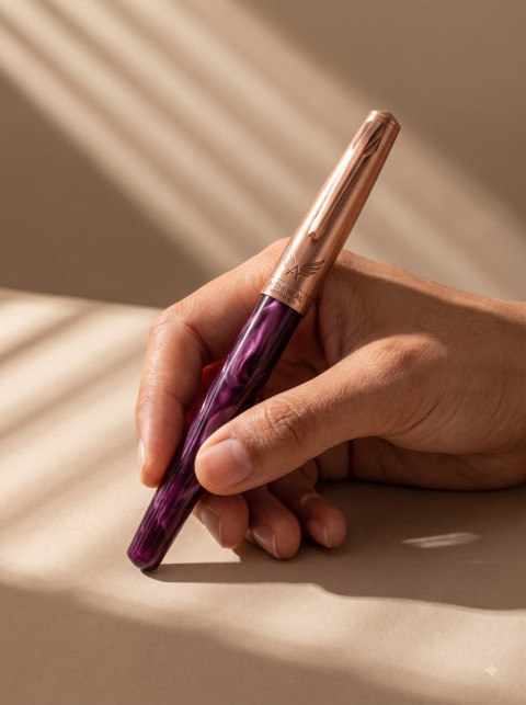 Fountain Pen in Hand Product Shot with Window Shadows