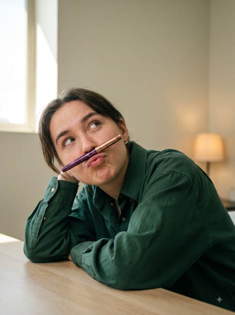 Fountain Pen Lifestyle Editorial with Playful Model Portrait