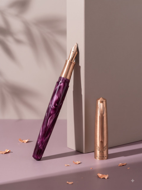 Fountain Pen Product Shot on Pedestal with Leaf Shadows