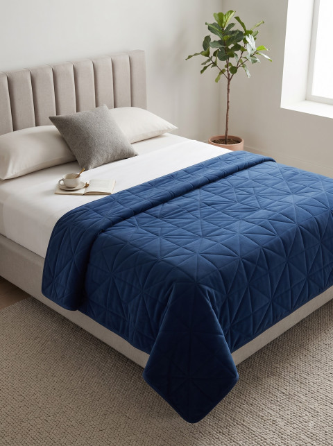 Geometric Weighted Blanket Editorial Product Photography Prompt Minimalist Bedroom Suite