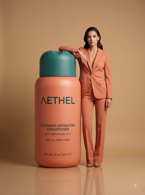 Giant Conditioner Bottle with Fashion Model in Studio