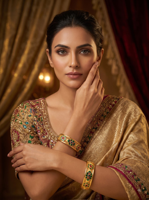 Gold Enamel Bangles on Royal Indian Model Portrait