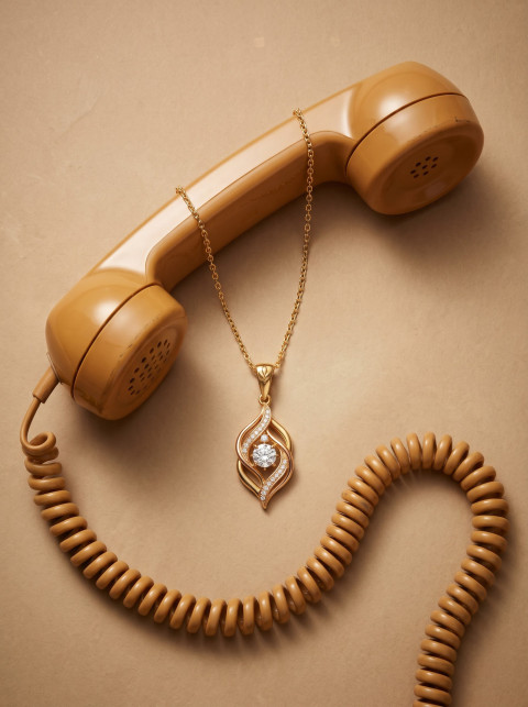 Gold Necklace and Vintage Telephone Jewelry Photography Prompt 