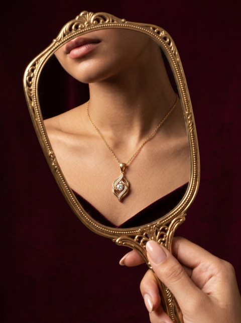 Gold Necklace Mirror Reflection Jewelry Photography Prompt 