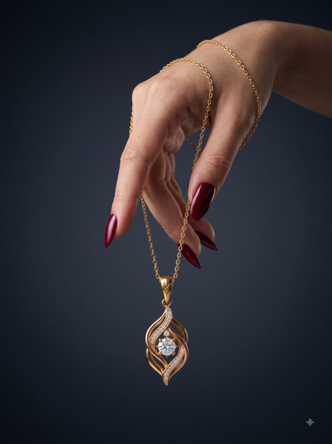 Gold Pendant Suspended by Hand Jewelry Photography Prompt 