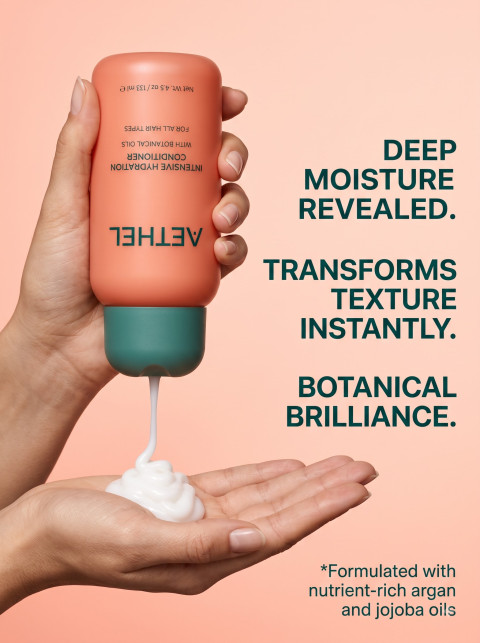 Hair Conditioner Bottle Dispensing Cream into Hand