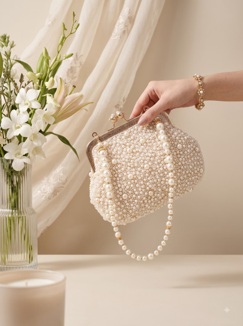 AI Pearl Clutch Bag Photography Prompts Elegant Studio & Lifestyle Collection - Angle 2