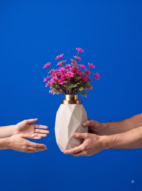 Minimalist Ceramic Vase with Pink Flowers Studio Photography Prompts - Angle 3