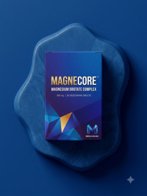 Health Product Flat Lay on Blue Podium