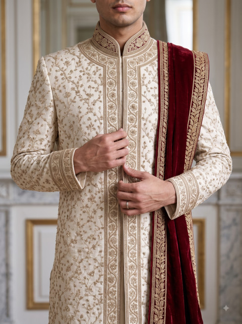 Heritage Palace Torso View Sherwani AI Editorial Photography Prompt