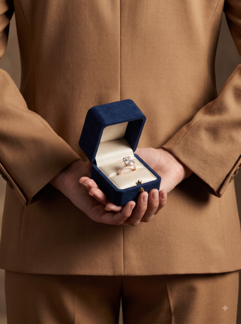 Hidden Proposal Ring AI Narrative Commercial Product Photography Prompt Navy Velvet Case