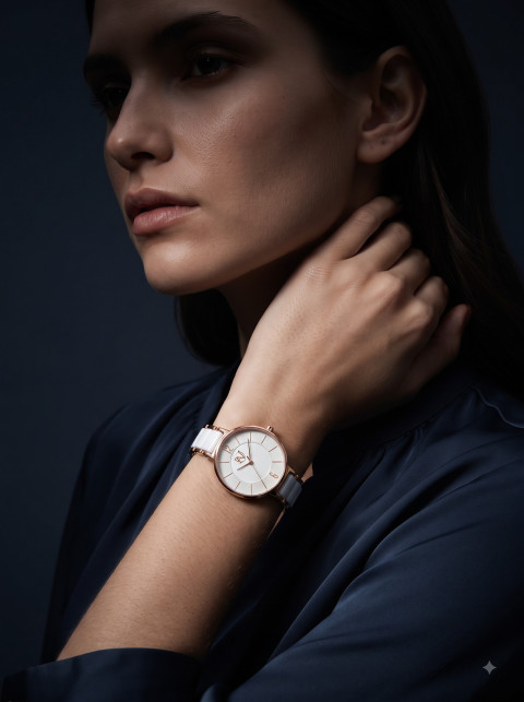 High-End Beauty Lifestyle Product Photography Prompt Dramatic Low-Key Women's Watch