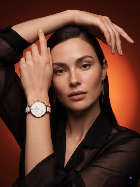 Luxury Women Ceramic Watch Commercial Photoshoot Prompts - Primary Shot