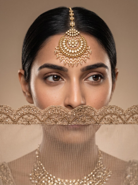 AI Indian Bridal Jewelry Maang Tikka Photography Prompts & Studio Editorial Pack - Angle 3