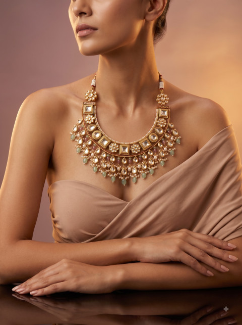 Bridal Kundan Necklace Royal Heritage & High-Fashion Studio AI Photography Prompts - Angle 3