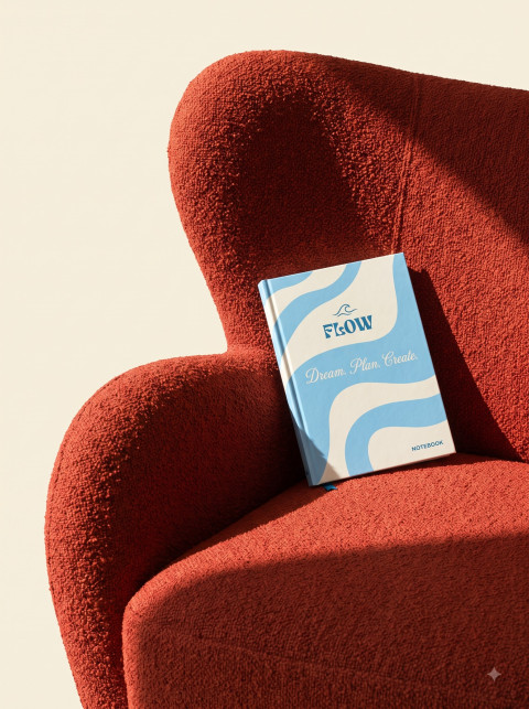 Blue Wave Hardcover Notebook Ecommerce Photoshoot Prompts - Primary Shot