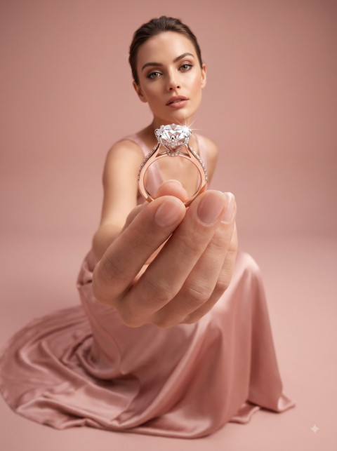 AI Rose Gold Diamond Ring Photoshoot Prompts & Studio Packshots - Angle 2