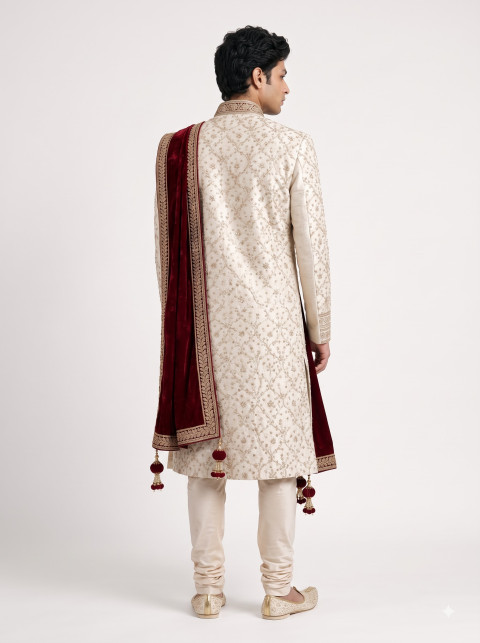 Mens Embroidered Raw Silk Groom Sherwani AI Fashion Photography Prompts - Angle 2