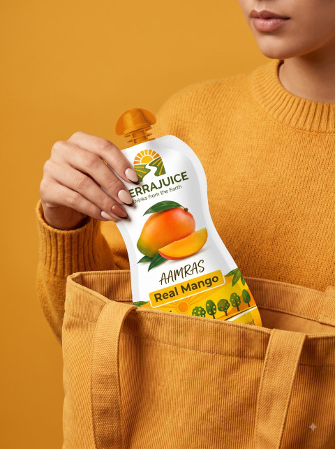Juice Pouch Taken from Tote Bag Hand Lifestyle Shot