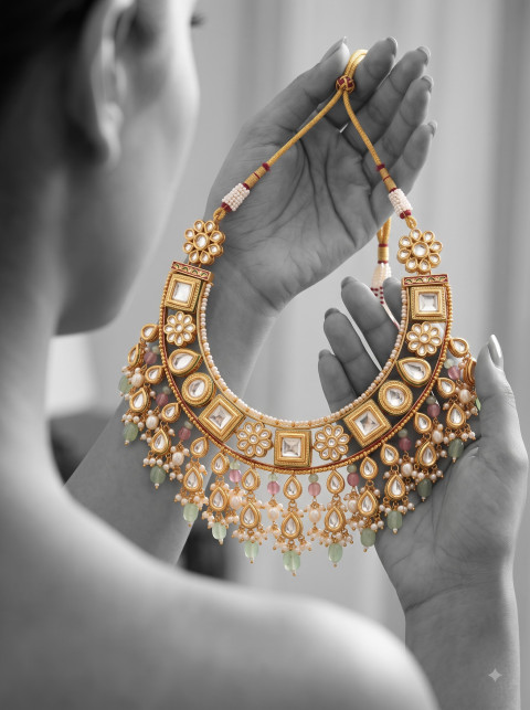 Bridal Kundan Necklace Royal Heritage & High-Fashion Studio AI Photography Prompts - Primary Shot