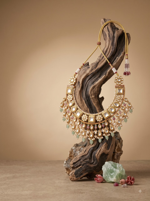 Bridal Kundan Necklace Royal Heritage & High-Fashion Studio AI Photography Prompts - Angle 3