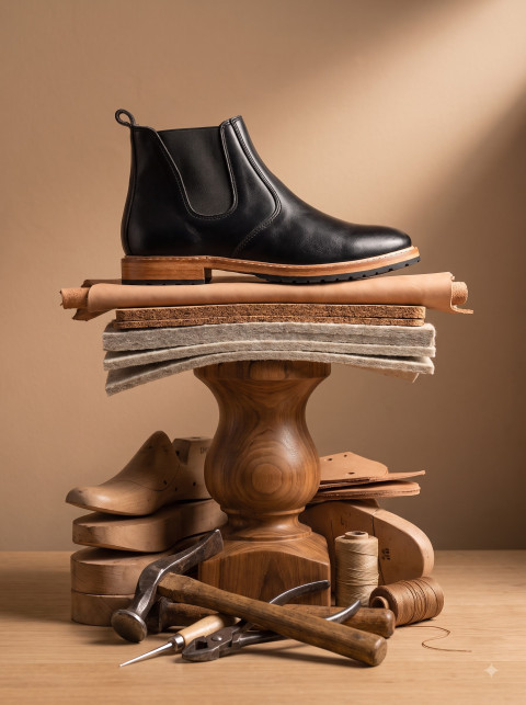 Leather Chelsea Boot with Cobbler Tools in Studio