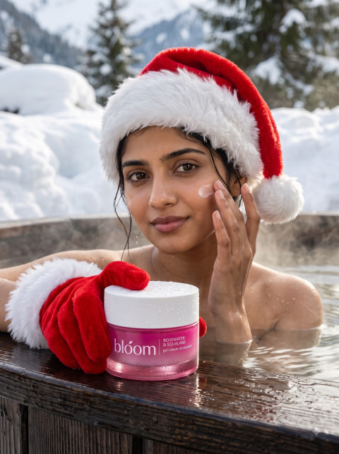 Lifestyle Skincare AI Product Photography Prompt Christmas Moisturizer Hot Tub