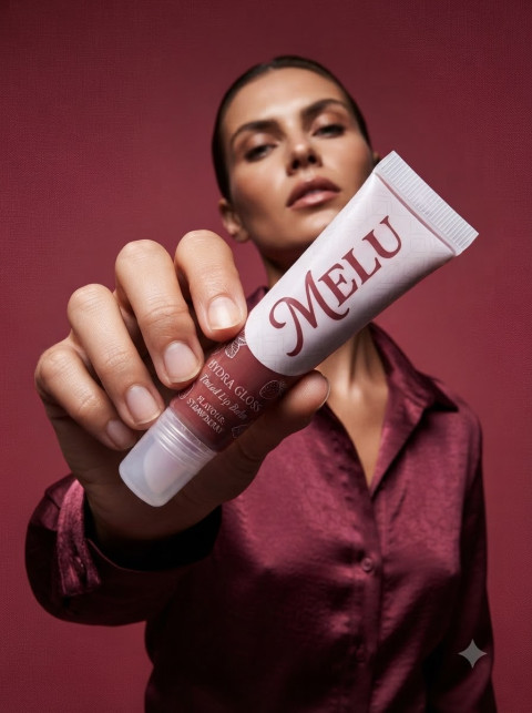 Lip Balm Tube Held by Model Portrait
