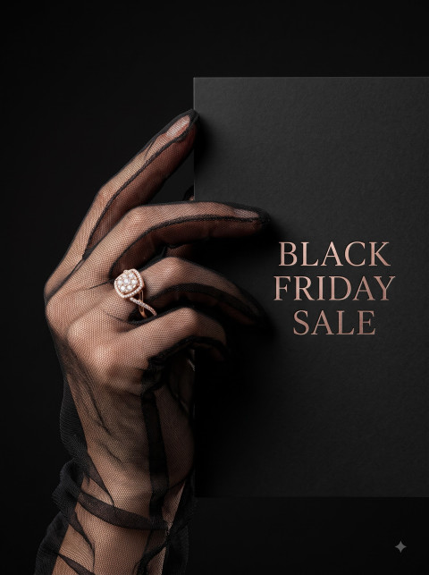 Luxury Editorial Fashion AI Product Photography Prompt Black Friday Diamond Ring Sheer Glove 