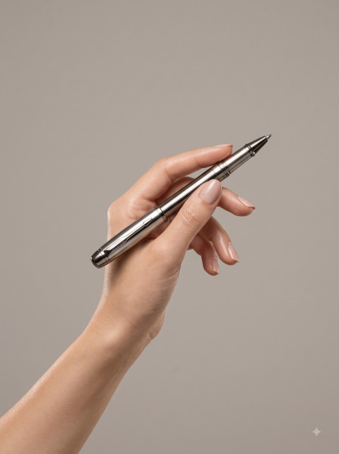 Luxury Metallic Rollerball Pen Studio & Splash Photoshoot Prompts - Angle 2