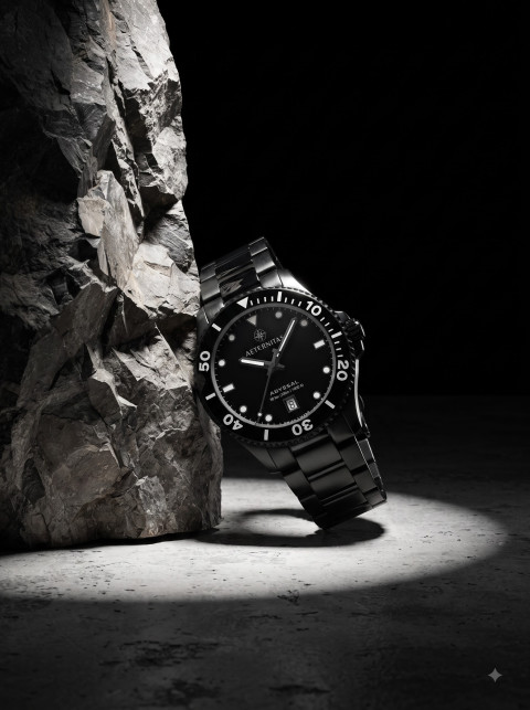 Luxury Sport Watch AI Commercial Product Photography Prompt Monolithic Stone Spotlight