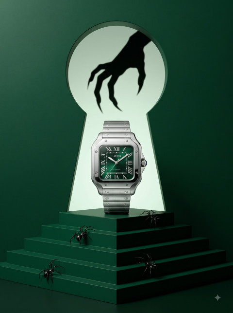 Luxury Watch AI Halloween Product Photography Prompt Spooky Keyhole Silhouette Set