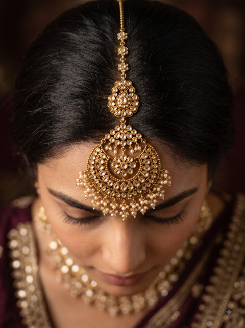 AI Indian Bridal Jewelry Maang Tikka Photography Prompts & Studio Editorial Pack - Angle 2