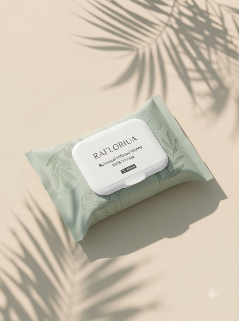 Makeup Wipes Flat Lay with Palm Leaf Shadows on Sand