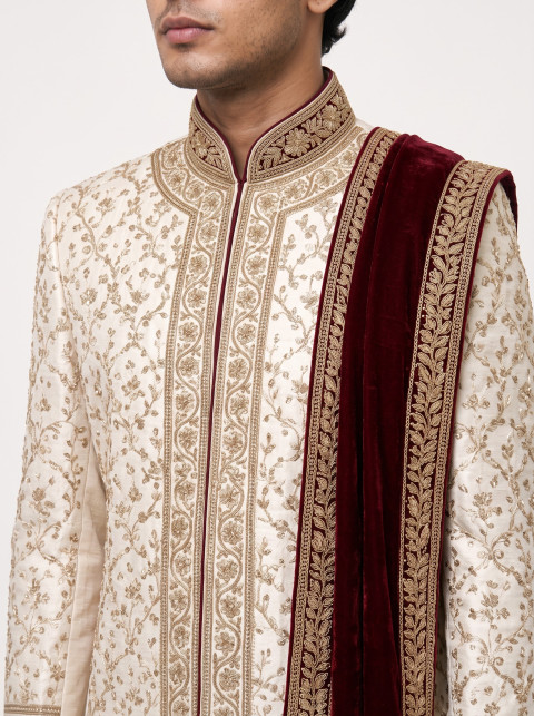 Mens Embroidered Raw Silk Groom Sherwani AI Fashion Photography Prompts - Angle 3