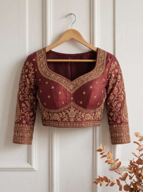 Bridal Embroidered Raw Silk Blouse & Lehenga AI Fashion Photography Prompts - Primary Shot