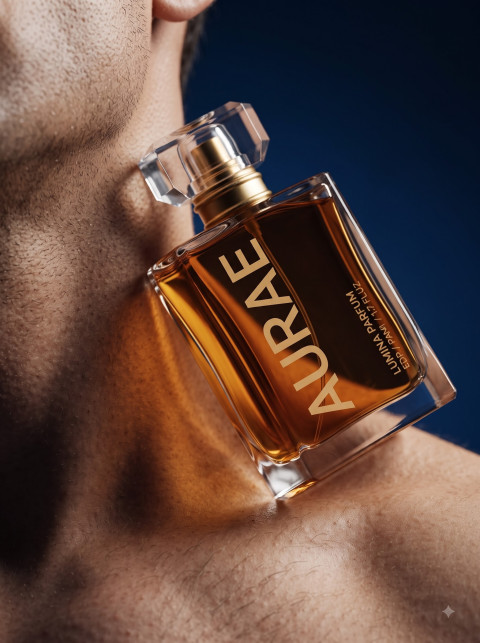 Men Fragrance Bottle on Shoulder Editorial