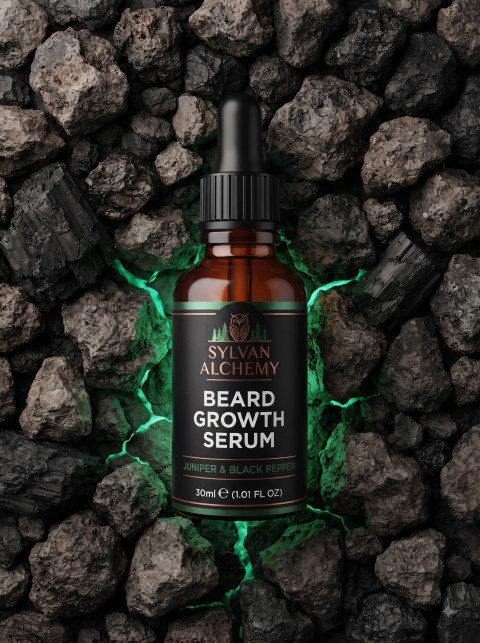 AI Beard Growth Serum Photography Prompts with Rustic Elements - Angle 2
