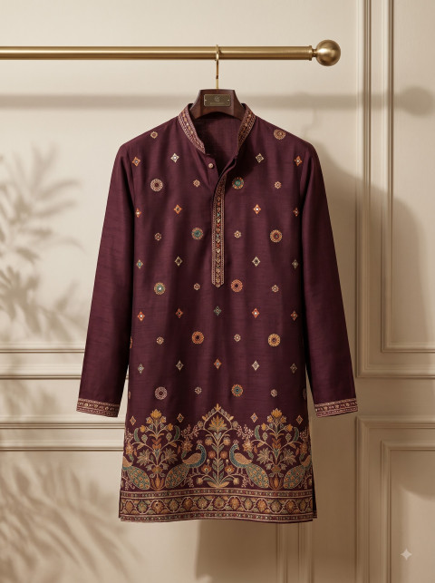 Men's Designer Silk Kurta Hanger Commercial Product Photography Prompt