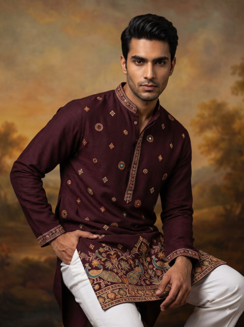 Men's Ethnic Silk Kurta Portrait Fashion Photography Prompt